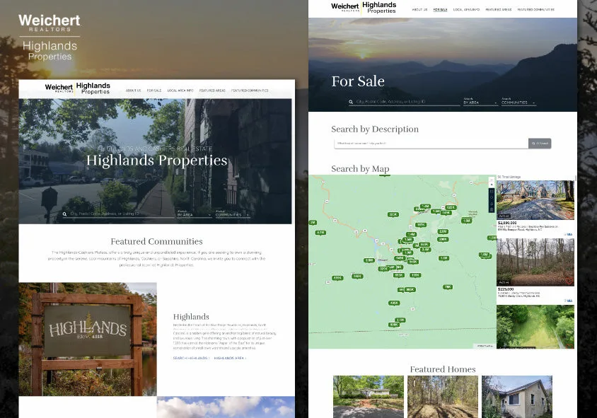 Highlandsproperties.com homepage and property search pages