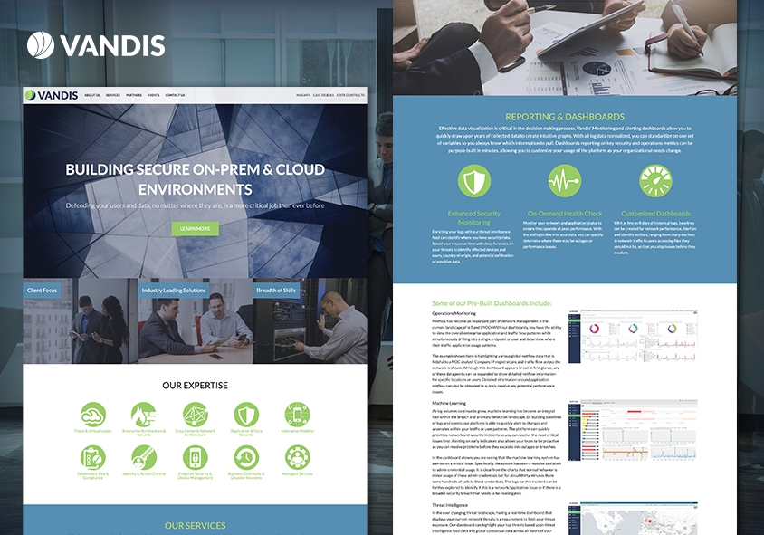 <p>Vandis website design and development project screenshots</p>